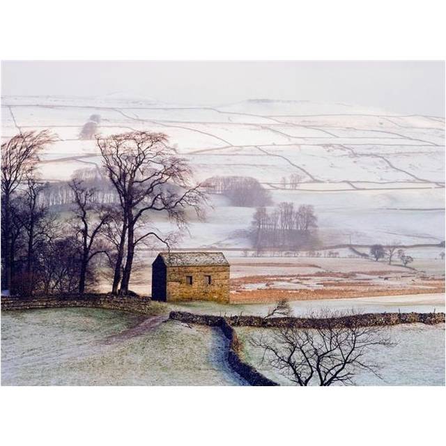 Snowy Landscape with Barn, Elevated View Poster Print, 18 x 13