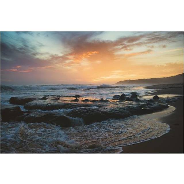 Colourful Sunset & Water Washing Up on The Shore - Tarifa Cadiz Andalusia Spain Poster Print - 18 x 12 in.