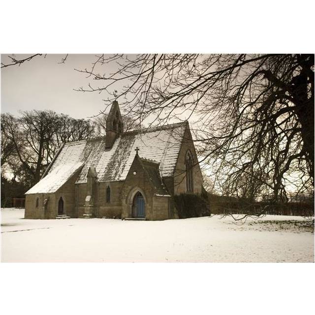 Ford Northumberland England - Country Church in The Snow Poster Print, 19 x 12