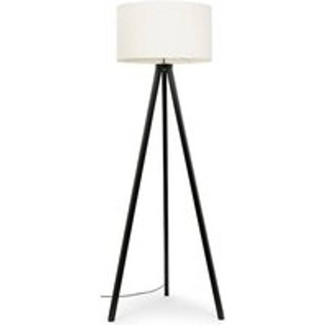 Valuelights - Black Wood Floor Lamp Large Tripod Wooden Light Boucle Lampshade Living Room - Ceam - No Bulb
