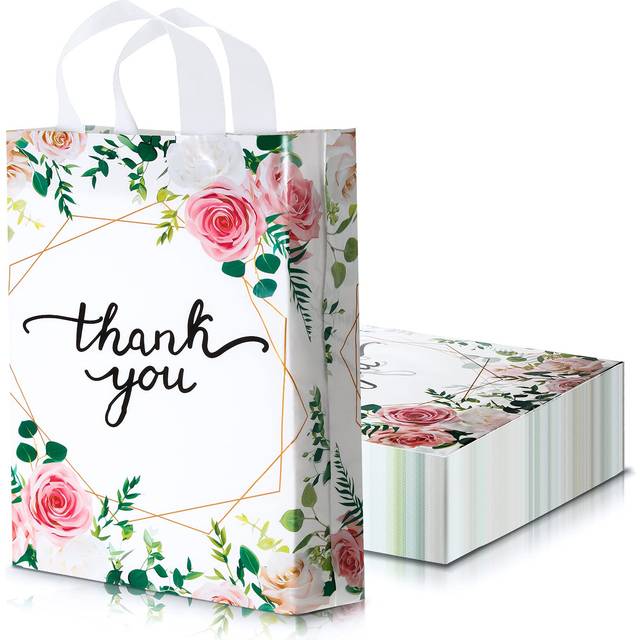 Frienda Floral Thank You Bags 11.8 x 15 Inch Retail Shopping Bags  Plastic Thank You Bags with Handle for Shopping Present Wrapping 2.76 Mil Thick