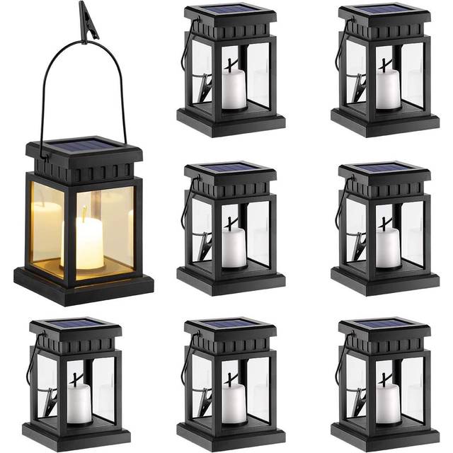 Solar Hanging Lantern Outdoor,GIGALUMI 8 Pack Solar Candle Lights with Stake for Garden,Patio , Lawn, Deck , Umbrella, Tent, Tree,Yard,Driveway(W