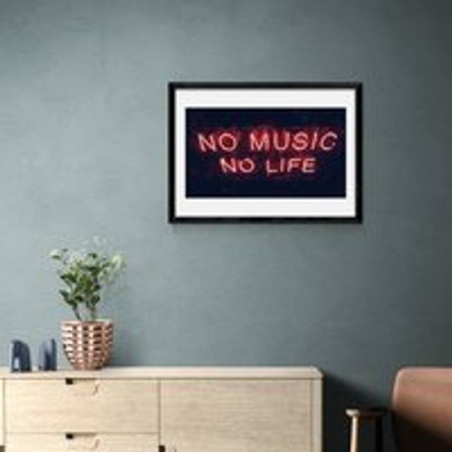 East End Prints No Music No Life Framed Print - Pink