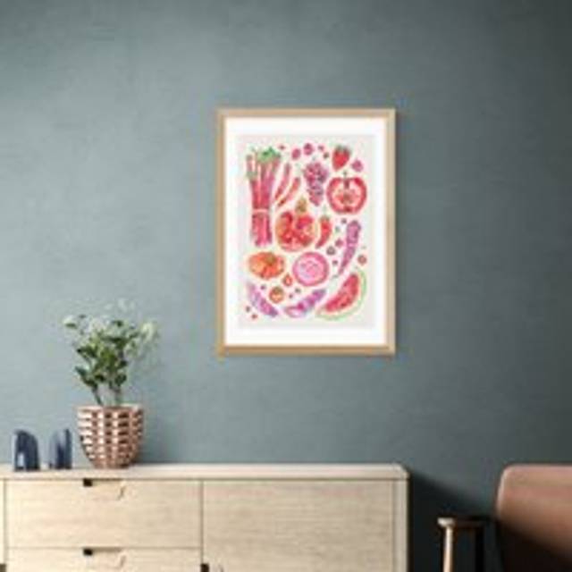 East End Prints Red Harvest Of Fruit & Vegetables Framed Print - Pink