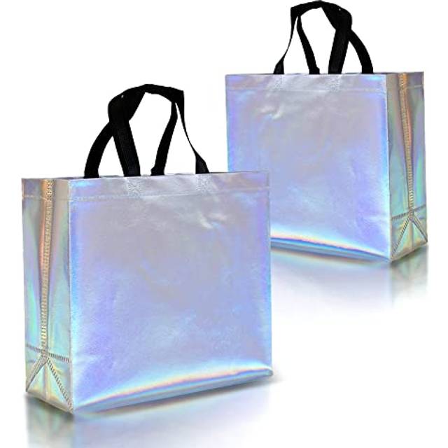 Nush Nush Iridescent Gift Bags Large Size - Set of 12 Reusable Holographic Gift Bags With Handles - Birthday Gift Bags, Large Goodie Bags, Party Favo