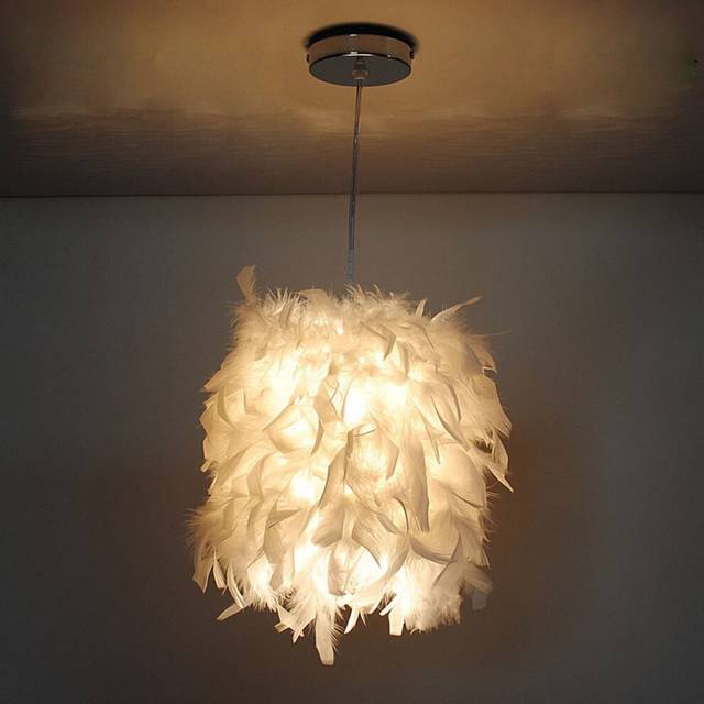 Creative Romantic Hanging Lamp 22CM Pure Feather White Pendant Light Modern Chandelier Nordic Hanging Light E27