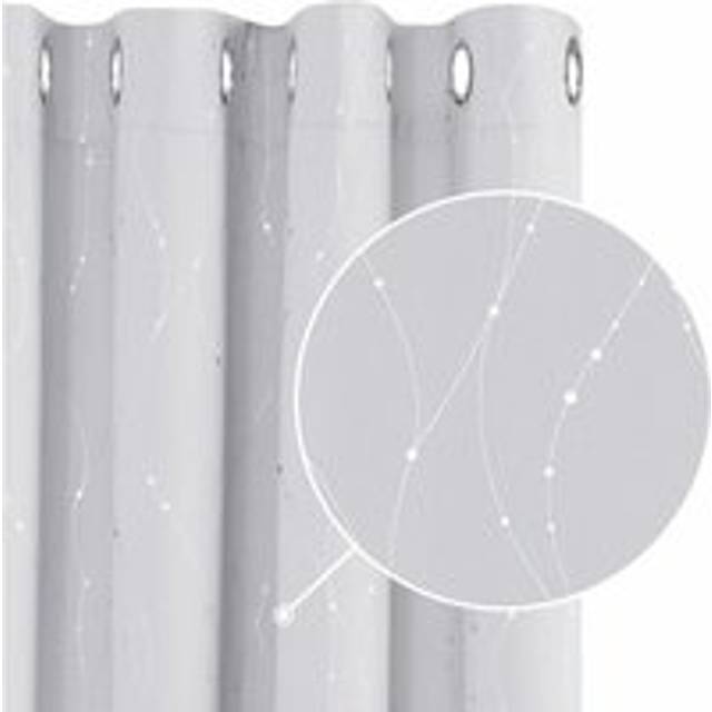 Deconovo Mörkläggningsgardiner med öljetter, ogenomskinliga gardiner, vardagsrumsgardiner med mönster, 240x140 cm (höjd x bredd), gråvit, uppsättning om 2