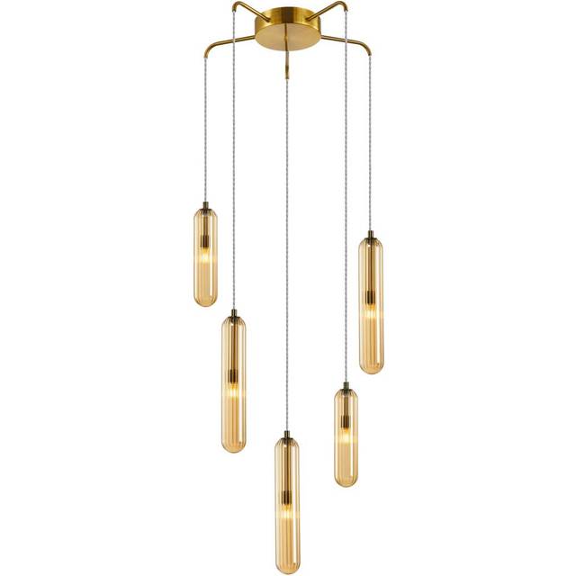 Lucande - Freylin 5 Pendant Amber/Brass