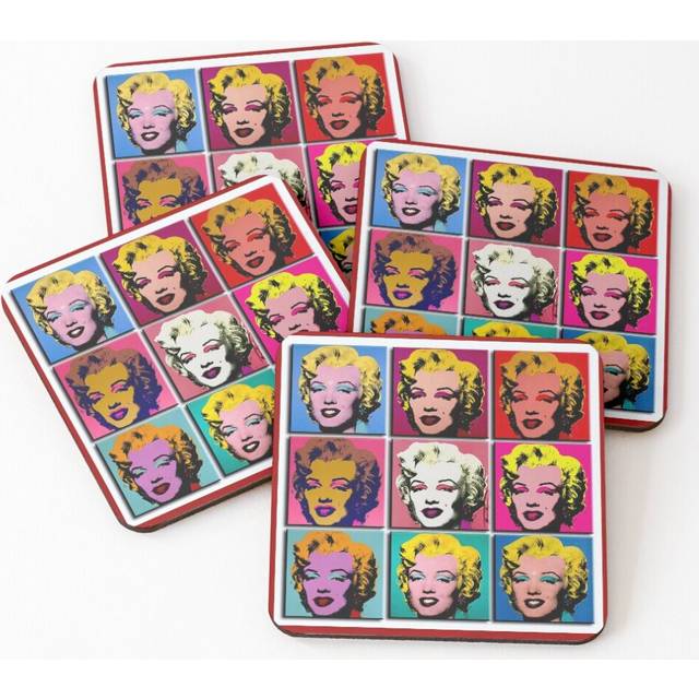 Leather Coasters MARILYN ABSTRACT : Art Deco Pop Art Print Set of 4 / 4 x 4 inch