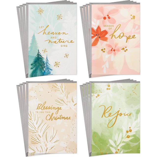 Hallmark Religious Christmas Card Assortment (16 Cards and Envelopes) Pastel  Watercolor  Nature