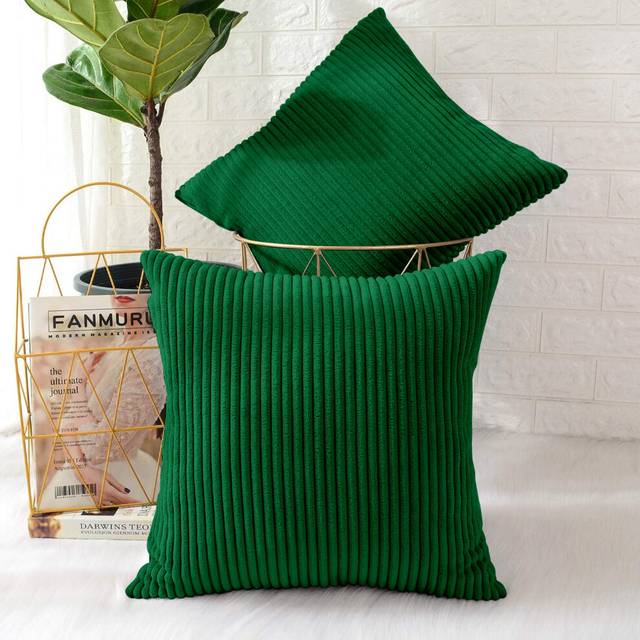 (Pack of 1, Green Emerald) Stripe Velvet Cushion Cover Pack of 1,2 & 4
