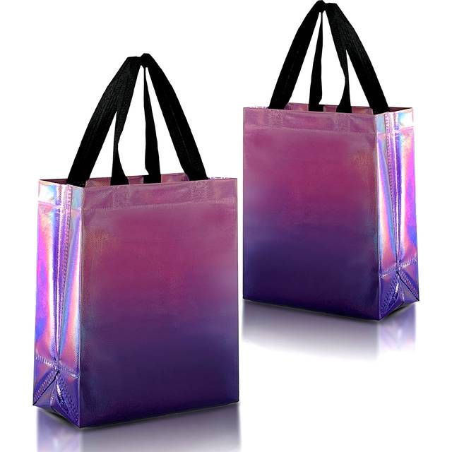 Nush Nush Rise Gradient Gift Bags - Set of 12 Sunset Pink & Purple Reusable Gift Bags Medium Size With Iridescent Finish - Colorful Party Favor Bags W