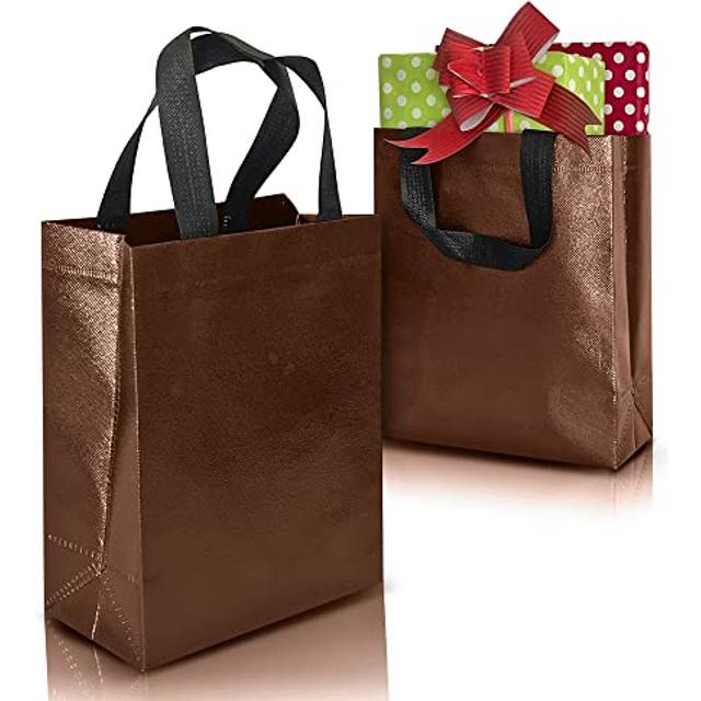 Nush Nush Chocolate Gift Bags - Set of 12 Reusable Brown Gift Bags - Birthday  Wedding  Party Favor Bags - 8x4x10 Size