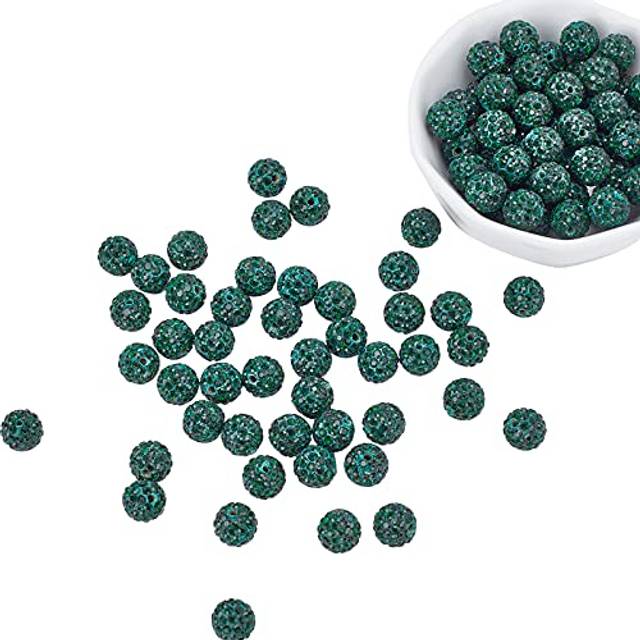 PH PandaHall 100pcs Green Rhinestone Beads for St. Patrick?? Day  10mm Pave Disco Ball Clay Beads Polymer Clay Ball Beads Crystal Diamond Beads for Br