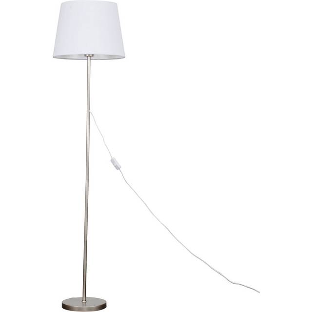 Modern Standard Floor Lamp in a Brushed Chrome Metal Finish with a White Tapered Shade