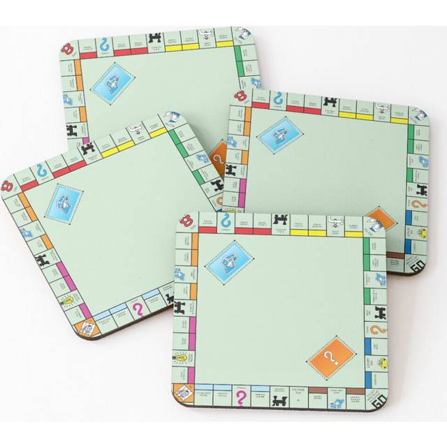 Leather Coasters Board Game Board- monopoly Set of 4 / 4 x 4 inch