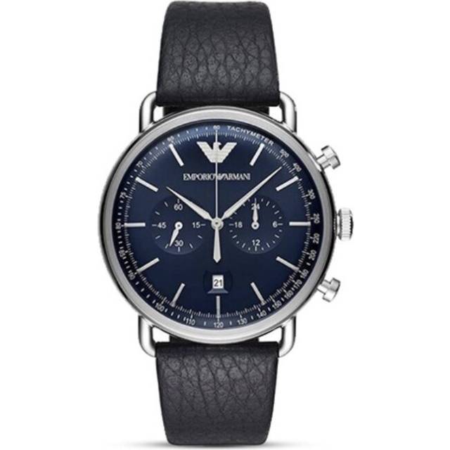 NEW Empoirc Armanni Men's Blue Dial Leather Band Quartz Watch AR11105
