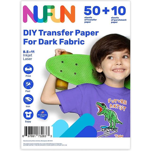 NuFun Activities Printable Ironon Heat Transfer Paper Combo for Light  Dark Fabrics  25 Light25 Dark 85 x 11 inch  Long Last