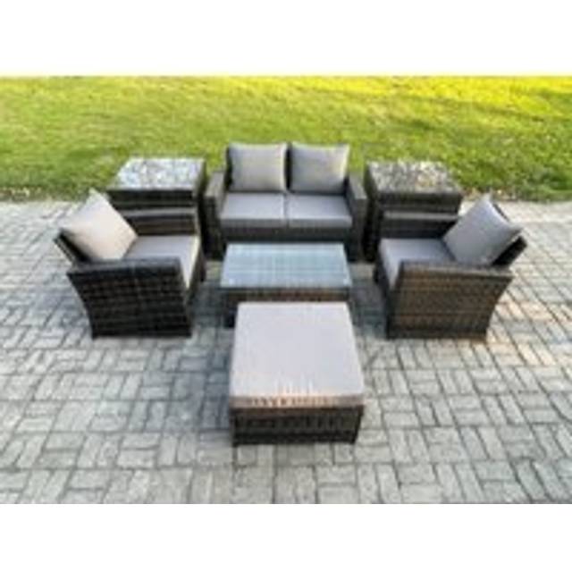 5 Seater Outdoor Lounge Sofa Set Wicker PE Rattan Garden Furniture Set with Rectangular Coffee Table Double Seat Sofa - Dark Grey - One Size