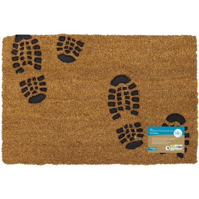 JVL Footprints Rubber Embossed PVC Coir Doormat 40 - JVL Homewares - 40 x 60cm