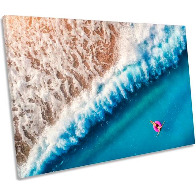 Beach Wave Blue Swim Ocean Framed CANVAS PRINT Wall Art (61cm H x 91.4cm W x 4cm D)