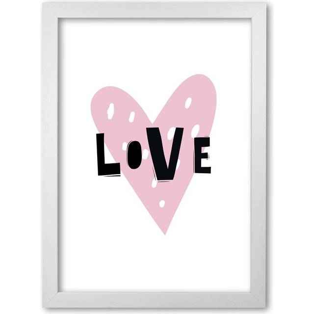 &#39;Love Heart Scandi&#39; Graphic Art Prints on Paper - White Grain Frame (30 cm H x 21 cm W x 5 cm D)