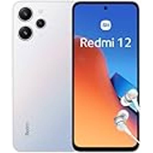 Xiaomi Redmi 12 Smartphone + hörlurar, 4 + 128 GB, mobiltelefon utan kontrakt, 6,79 tum FHD+-skärm, 5 000 mAh, 50 MP kamera, 18 W snabbladdning, dubbla SIM, polarsilver (2 års garanti + EN version)