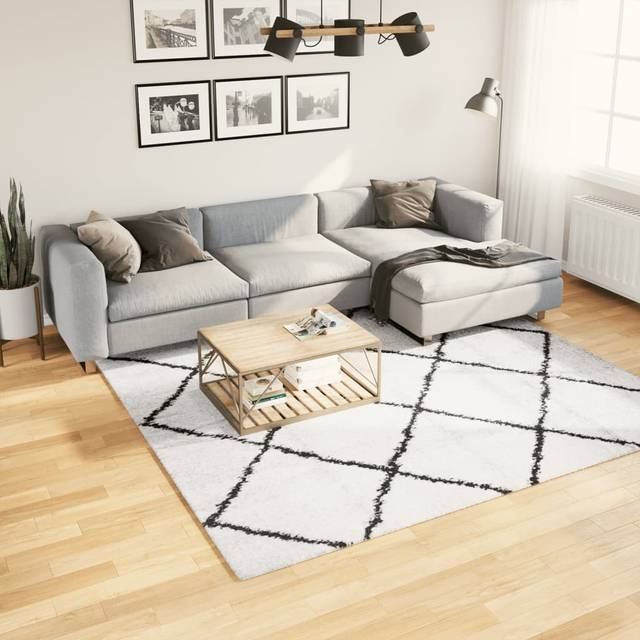 vidaXL Shaggy Rug PAMPLONA High Pile Modern Cream and Black 240x240 cm - Multicolour
