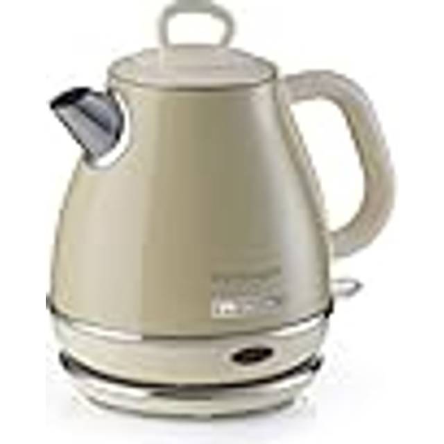 Ariete Vintage vattenkokare 2868, retro elektrisk vattenkokare med trådlös 360°-bas, automatisk avstängning, 1 l kapacitet, rostfritt stål, 1 600 W, beige