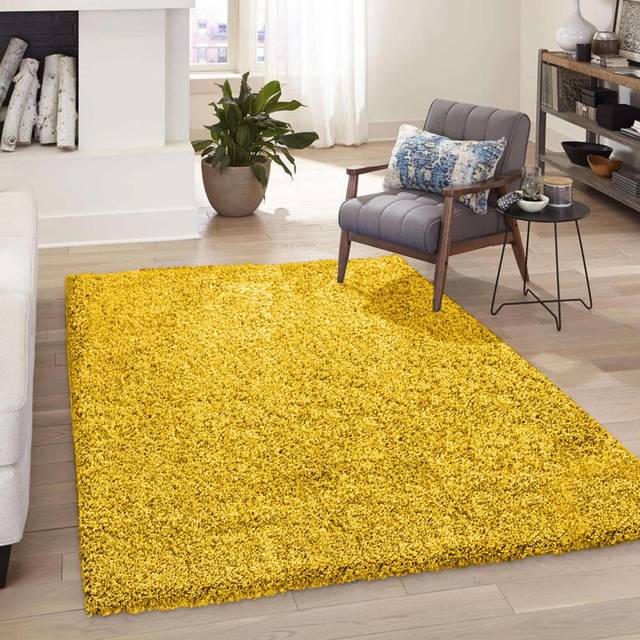 Efrossini Fluffy Thin Indoor Shaggy Ochre Area Rug (Rectangle 60cm x 110cm)