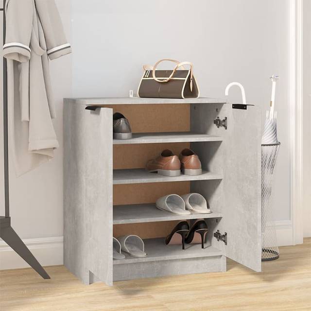 Shoe Cabinet Engineered Wood Hall Shoe Holder Cupboard Organiser Shelf - Concrete Grey