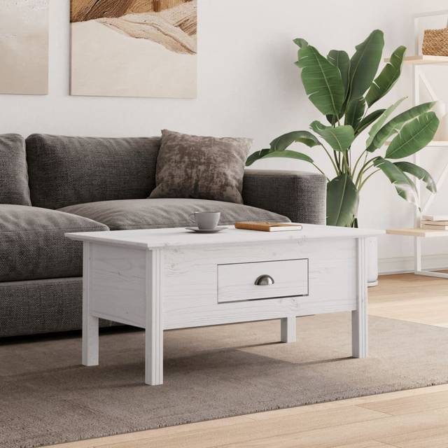 Bavaria Coffee Table BODO 100X55x46 Cm Solid Wood Pine - White (46cm H X 100cm W X 55cm D)