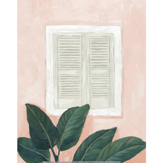 Blush House with Palms - Wrapped Canvas Painting Print (46cm H x 30cm W x 3.8cm D)