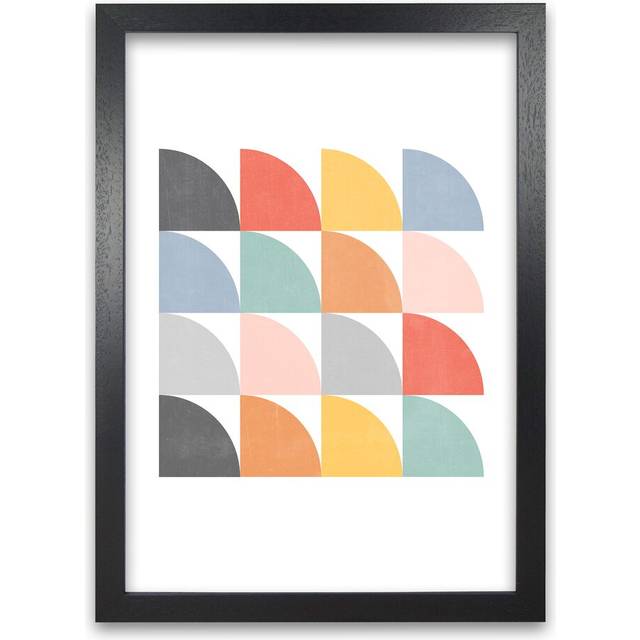 Scandinavian Quarter Circles F - Graphic Art Print on Paper - Black Frame (30cm H x 21cm W x 3cm D)