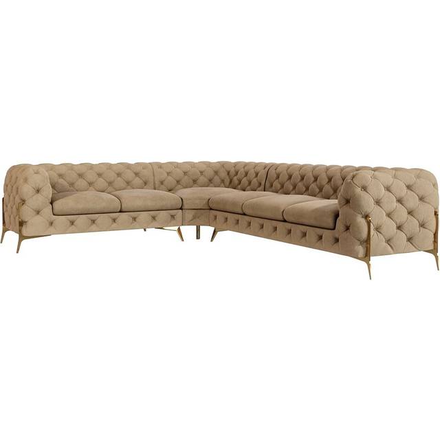 Chesterfield Corner Sofa L-Shape Atoka with Gold Metal Legs - Beige (73cm H X 323cm W X 262cm D)
