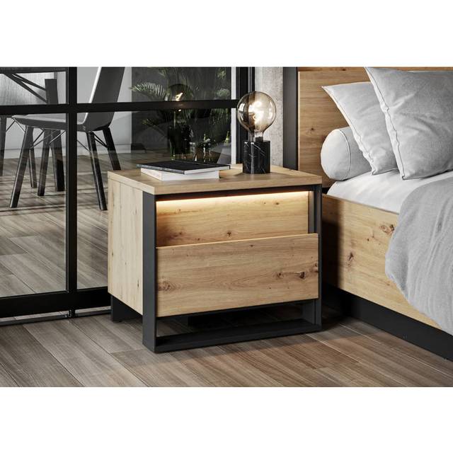 Isla 2 Drawer Bedside Table - Black Matt (48cm H X 55cm W)