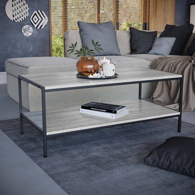 Sylvie Industrial Style Rustic Coffee Table with Metal Legs and Storage, Living Room Furniture - Grey (40cm H X 100cm W X 50cm D)