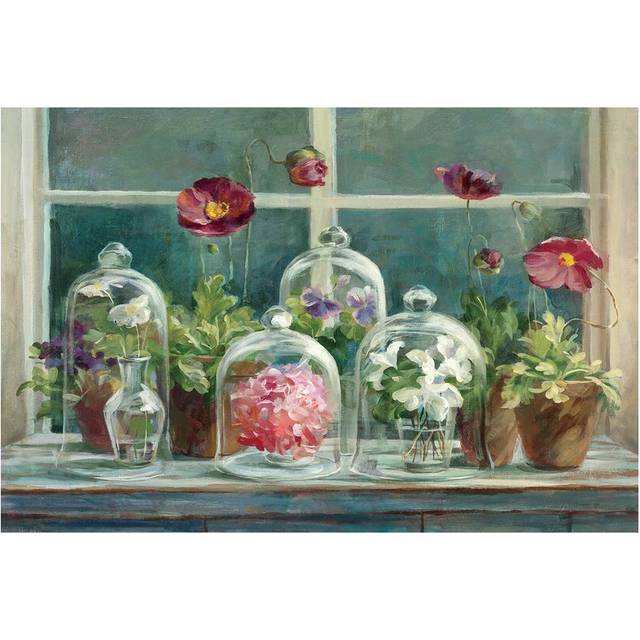 Purple Poppies Windowsill Crop - Wrapped Canvas Painting Print (101.6 cm H x 66.04 cm W x 1.91 cm D)