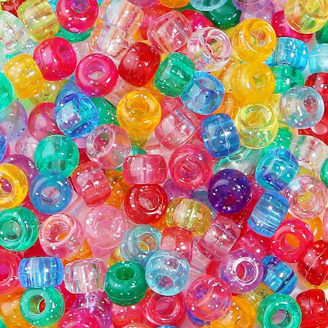 SHEIN 200pcs Pony Beads Mixed Color Bracelet Beads Glitter Transparent Pony Beads For Hair Braids Crafts Plastic Beads For Bracelet Jewelry Making