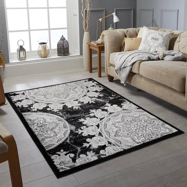 Marlow Home Co. Jarne Dhurrie Black/White Rug Black/White Rectangle 200 x 290cm