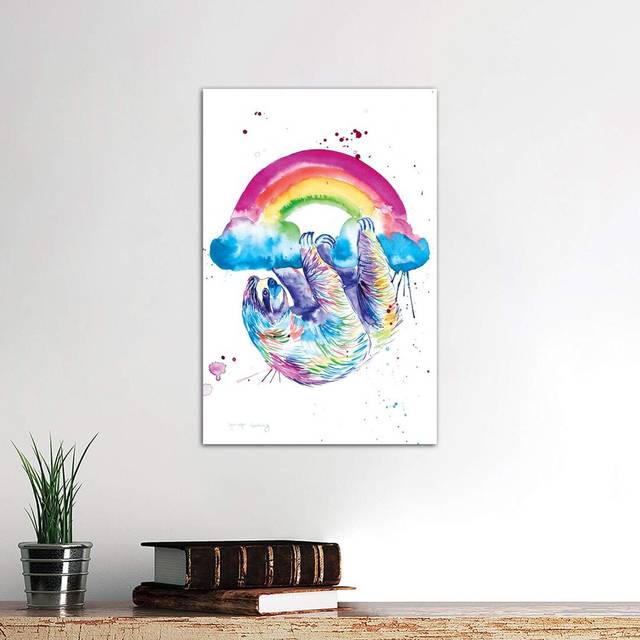 Sloth Hanging from a Rainbow by Jennifer Seeley - Wrapped Canvas Painting Print (66.04cm H x 45.72cm W x 3.81cm D)