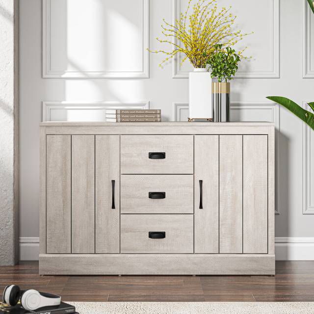 Bristol Wide 2 Door 3 Drawer Sideboard - Dusty Grey Oak (72.6cm H X 113cm W X 40.8cm D)