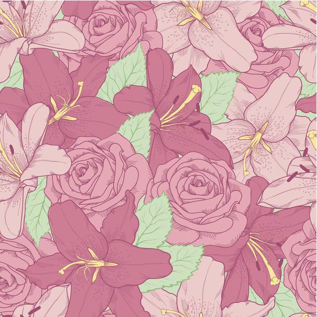 Onekama Pink Lilies And Roses - Print (91cm H x 91cm W x 3.8cm D)