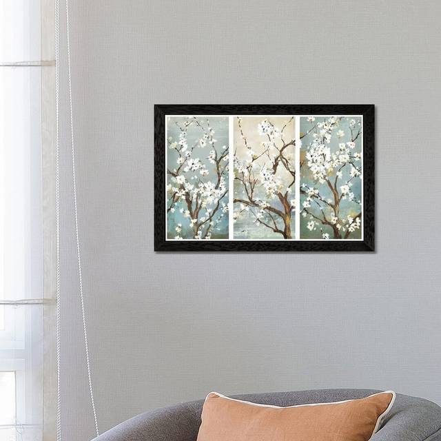Triptych in Bloom - Painting Print on Canvas - Black Framed (101.6 cm H x 66.04 cm W)