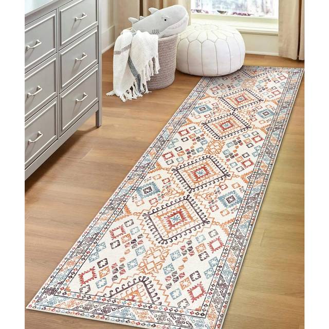 Vernal Yonker Machine washable Area Rug, Orange Blue Cream - Orange Mix / 76 cm x 243 cm