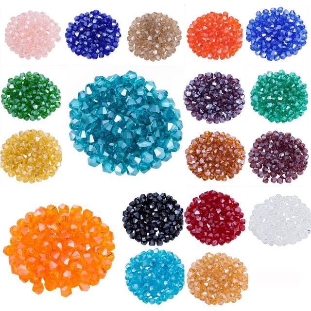 LONGWIN Lot 1800pcs Glass Bicone Beads Wholesale 4mm Bicone Shaped Cry