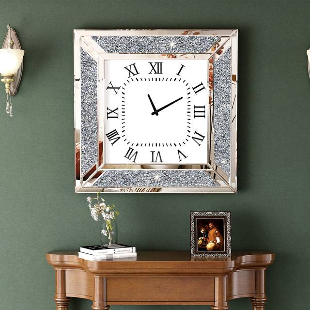 60 cm Glass Wall Clock - Silver (60cm W X 60cm H X 2.5cm D)