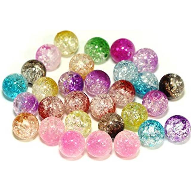 ALL in ONE Mixed Color Acrylic Crackle Round Beads Transparent Plastic Loose Beads for DIY Craft Jewelry Making (12mm - 100pcs)