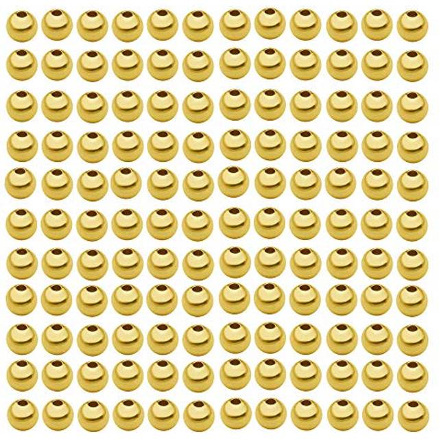 200 pcs Gold Smooth Round Spacer Beads Gold Plated Brass Tarnish Resistant Seamless Loose Connector Beads for DIY Bracelet Jewelry Making (4mm/0.16 in