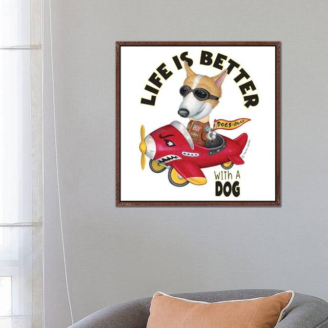 Corgi In A Plane With Words 1PC6 - Wood Framed (26&#34; H x 26&#34; W)
